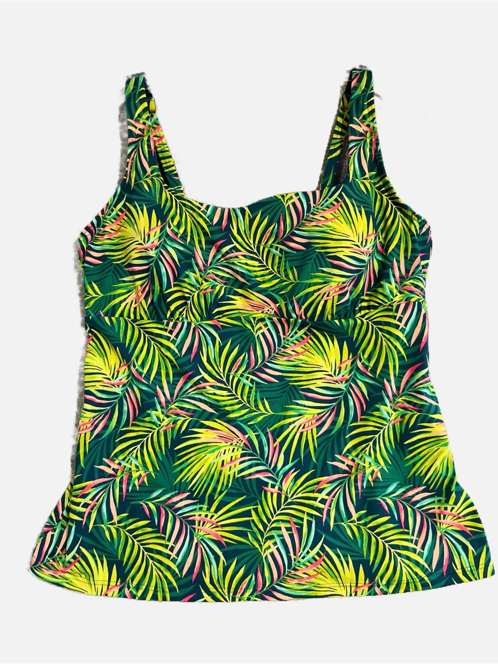 Lands' End Tropical Palm Leaf  Swim Tankini Top Green Yellow, Pink Navy